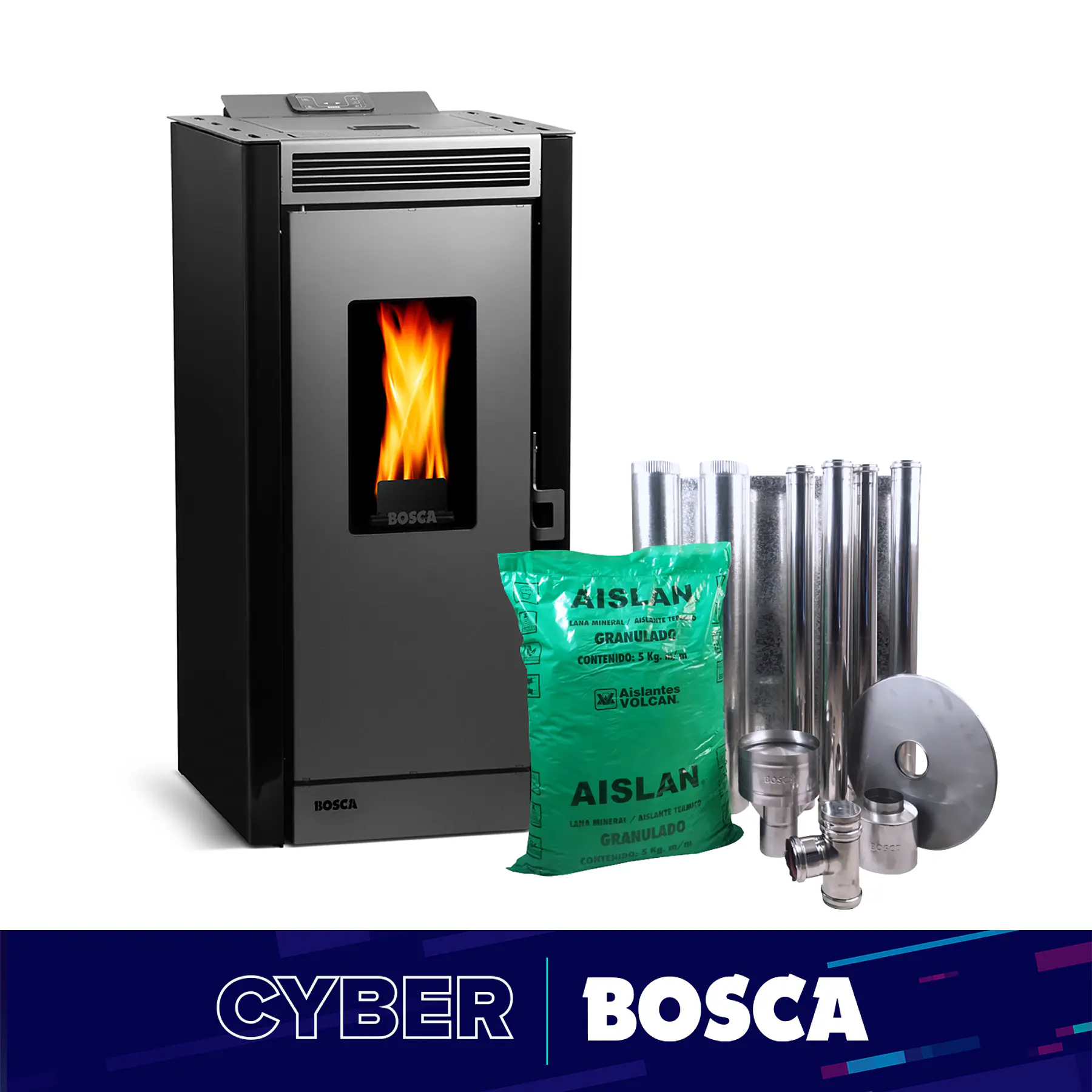 Estufa a pellet Black Vision + kit de Instalación interior