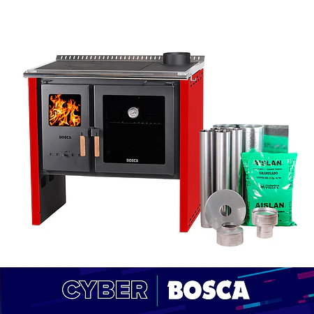 Cocina a Leña Bosca Hestia 90 Rojo + Kit de instalación
