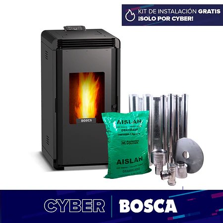 Estufa a pellet Hera + Charcoal  + kit de Instalación interior