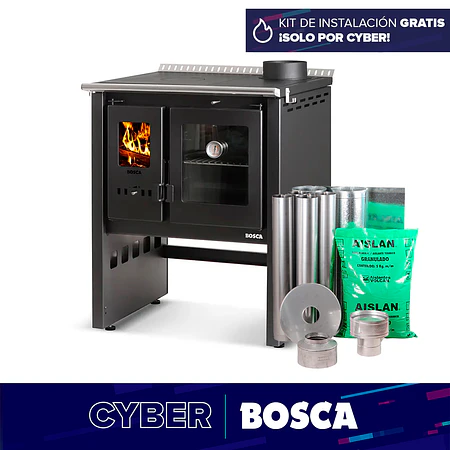 Cocina a Leña Bosca Ares 70 Charcoal + Kit de instalación