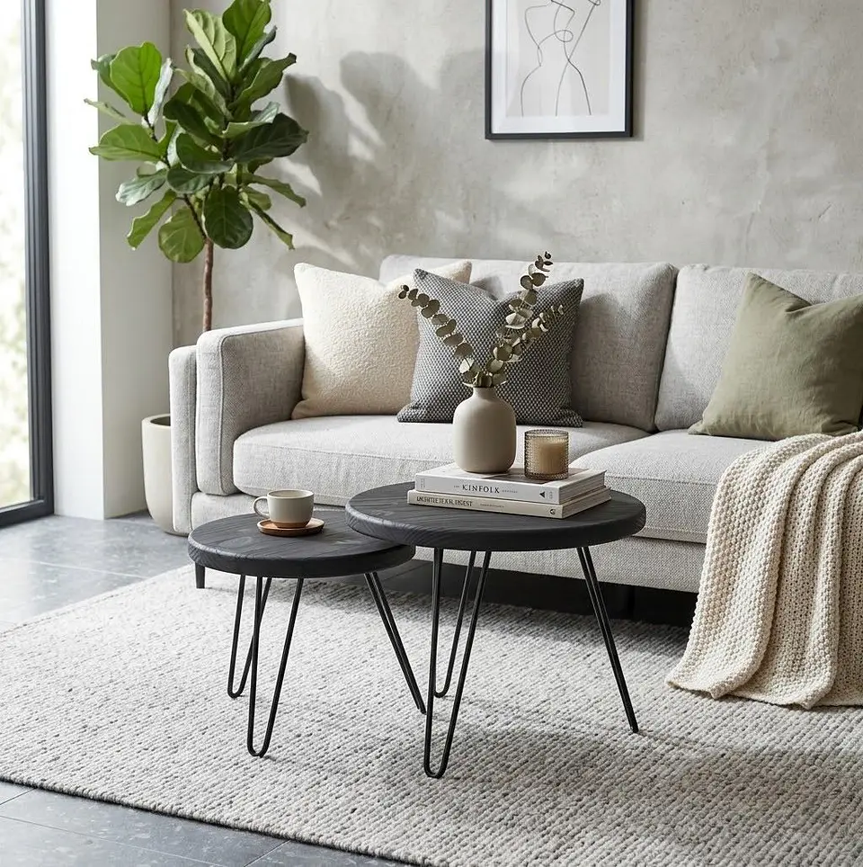 Maru 丸 — Mesa de centro de doble nivel en madera carbonizada 2