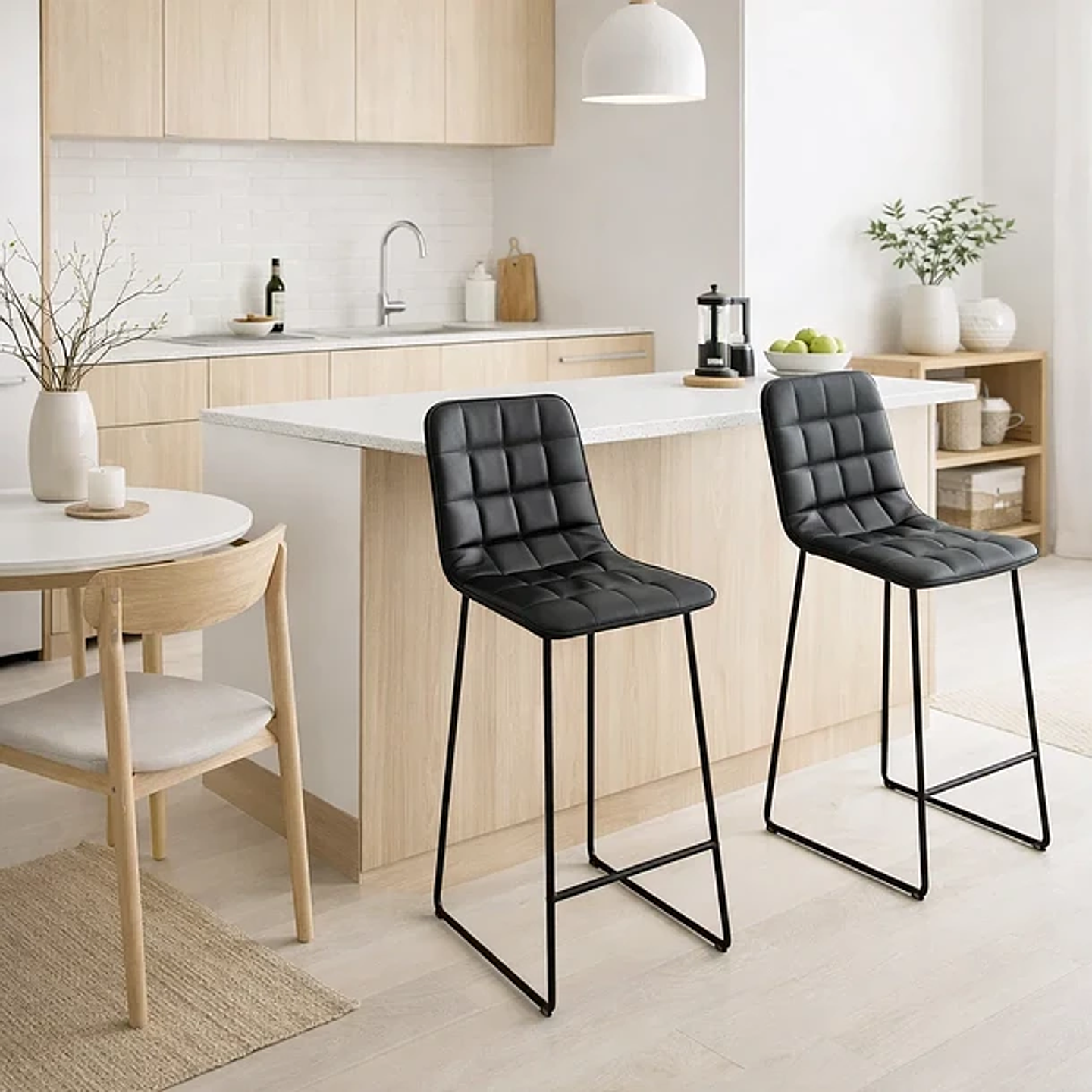 Taburete Alto Milano Cuero Sintetico con Patas Metálicas Estilo Industrial 3