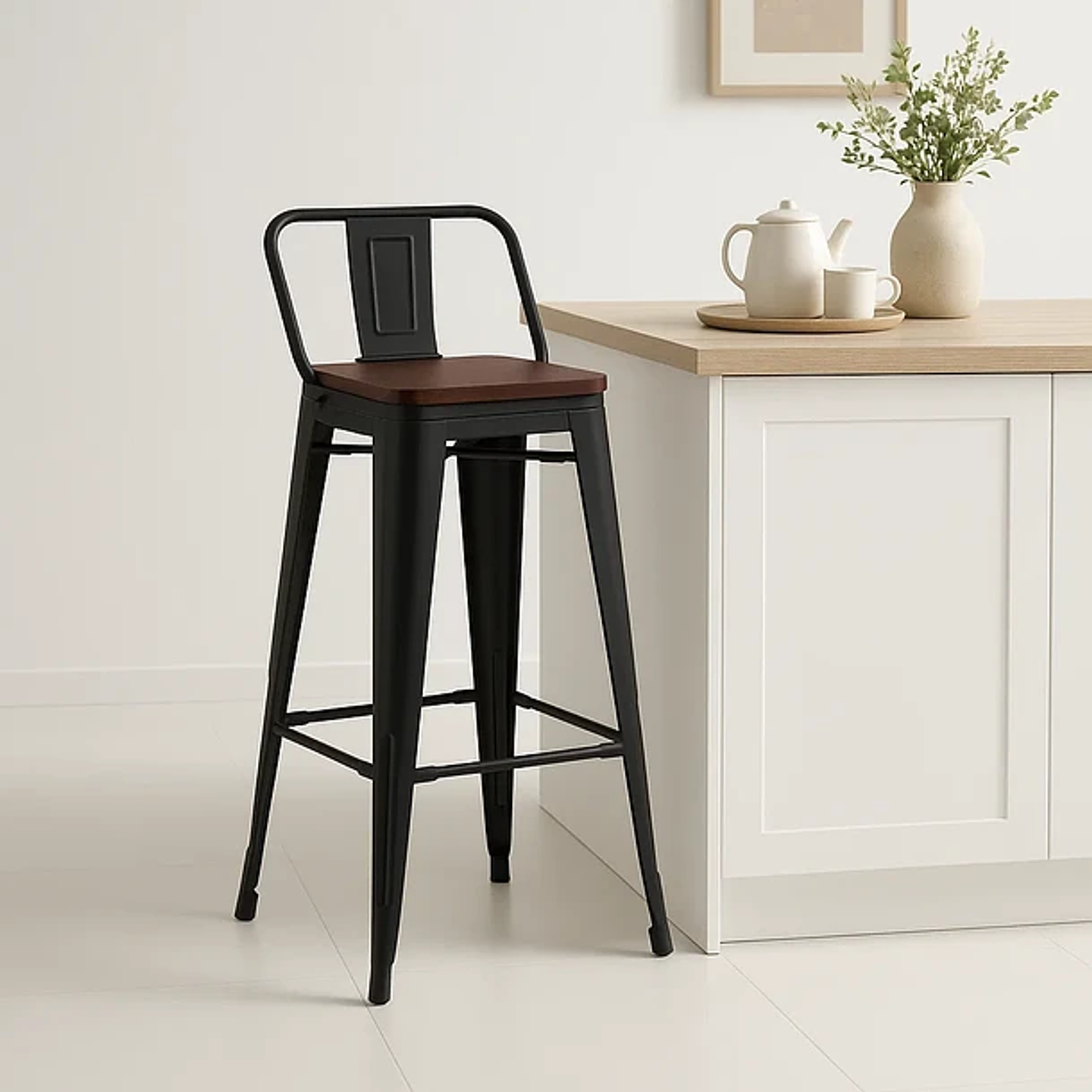 Taburete Tolix Negro Alto con Respaldo para bar o terraza 4