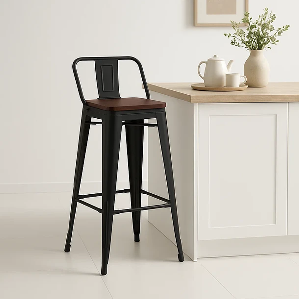 Taburete Tolix Negro Alto con Respaldo para bar o terraza 4