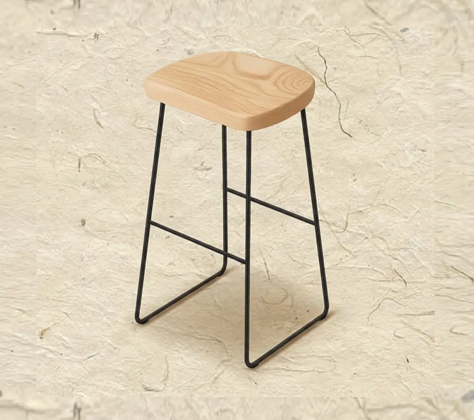 Tabu Natural 自然 — Taburete de madera natural y acero 1