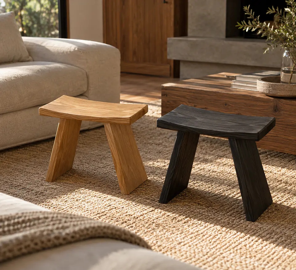 Piso Hanoi — Taburete de madera carbonizada Yakisugi 床- 3D 7