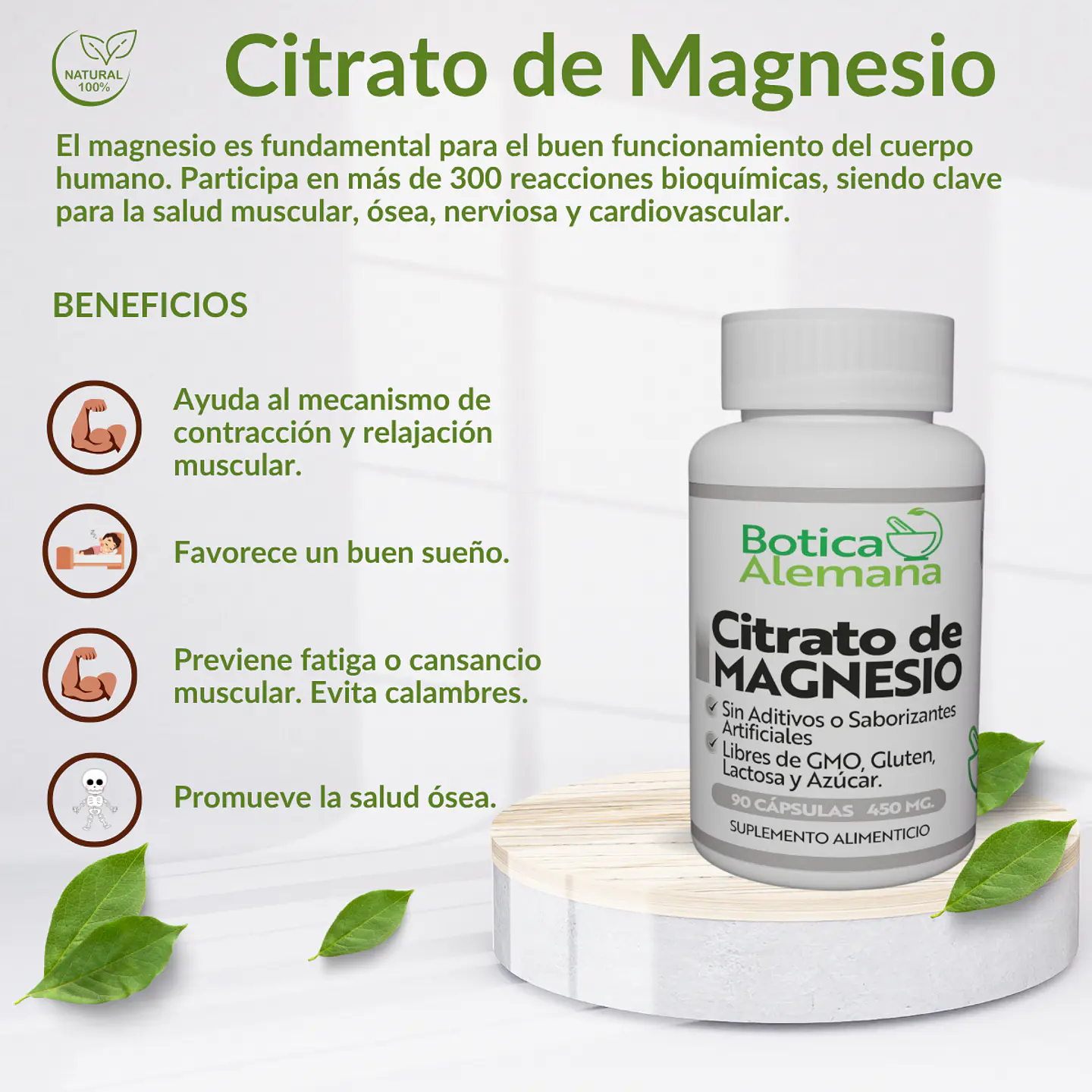 Citrato de Magnesio, 90 cápsulas 450 mg 4