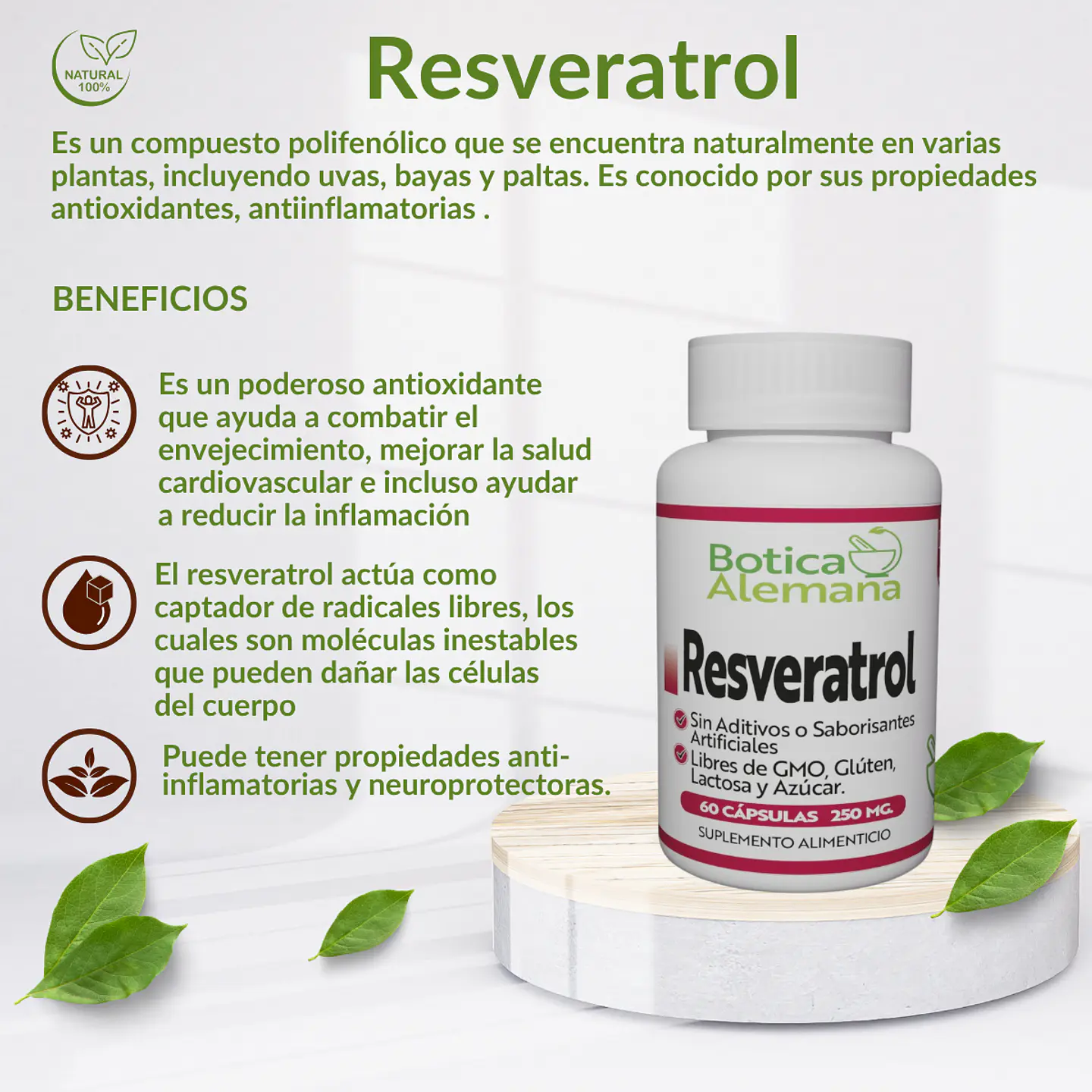 Resveratrol, 60 cápsulas 250 mg 4