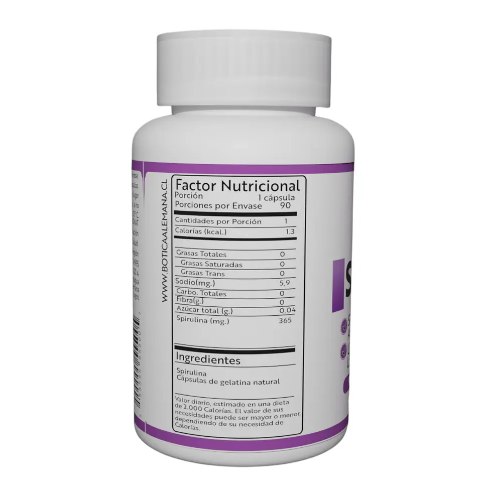 Spirulina, 90 cápsulas 365 mg 2