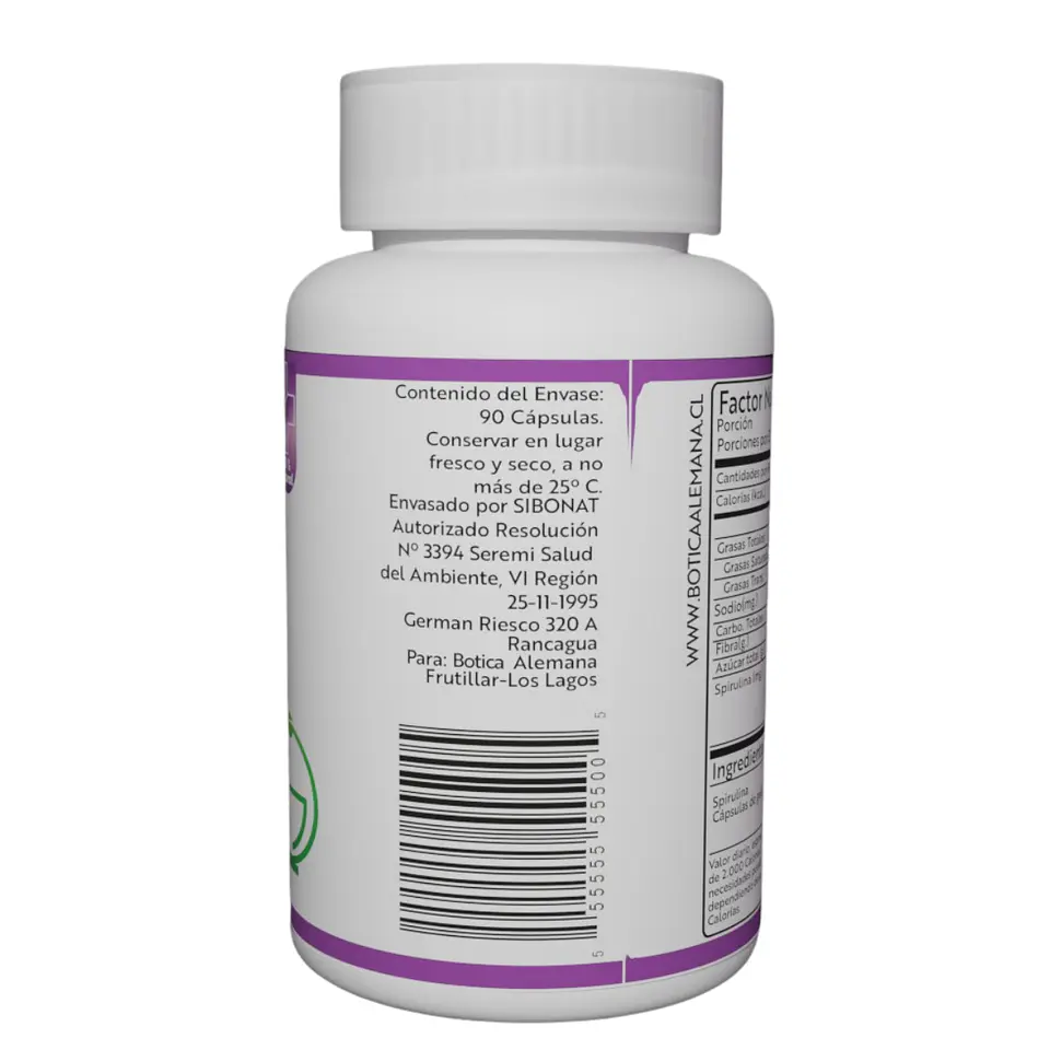 Spirulina, 90 cápsulas 365 mg 3