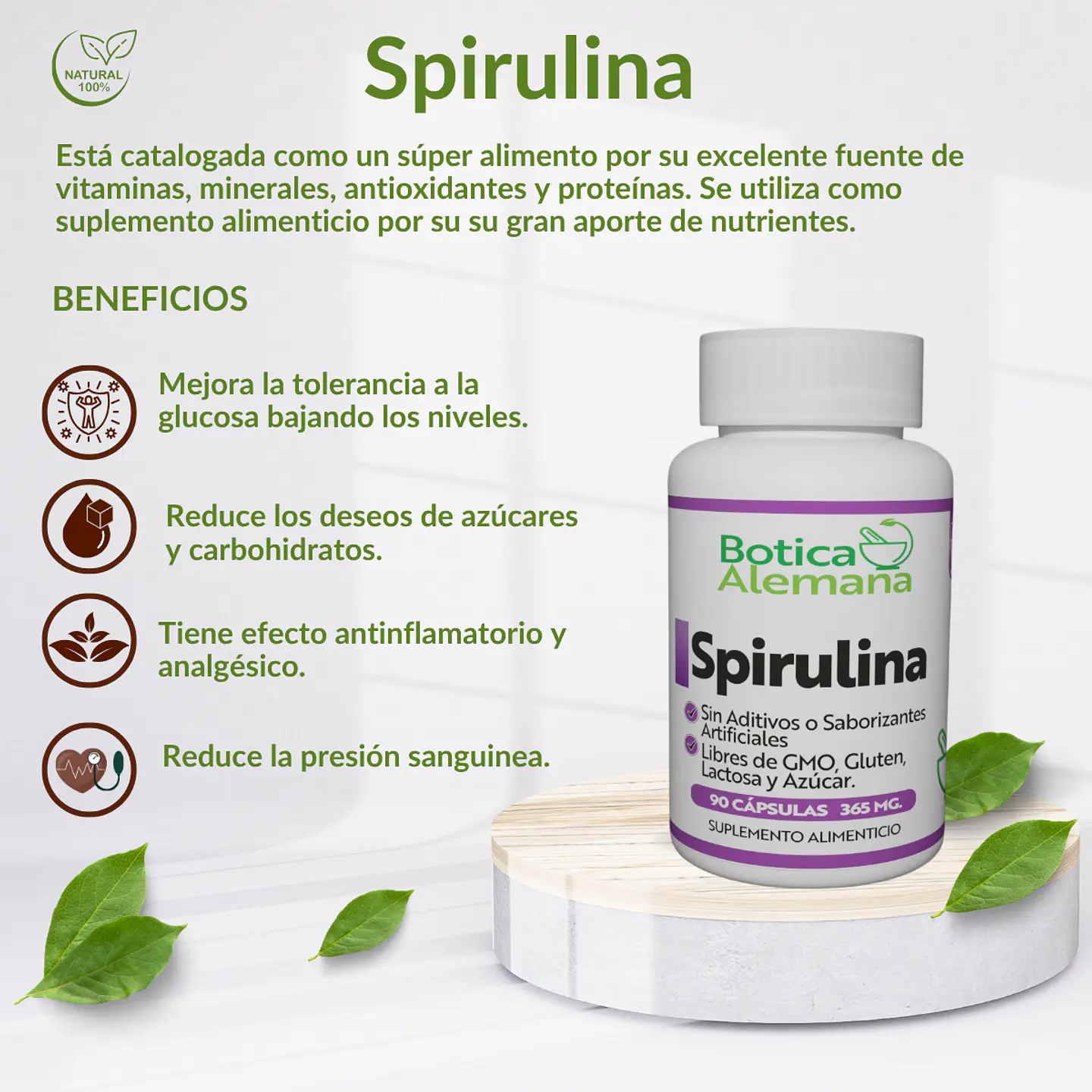 Spirulina, 90 cápsulas 365 mg 4