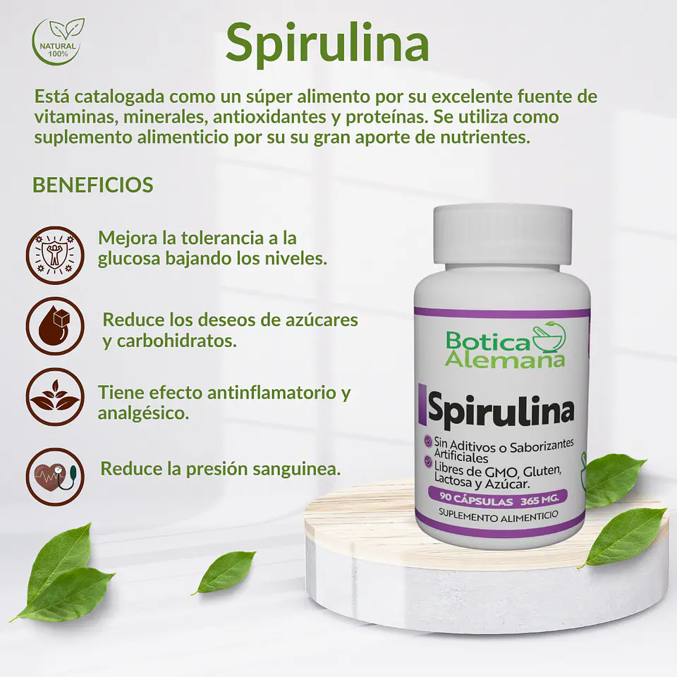 Spirulina, 90 cápsulas 365 mg 4