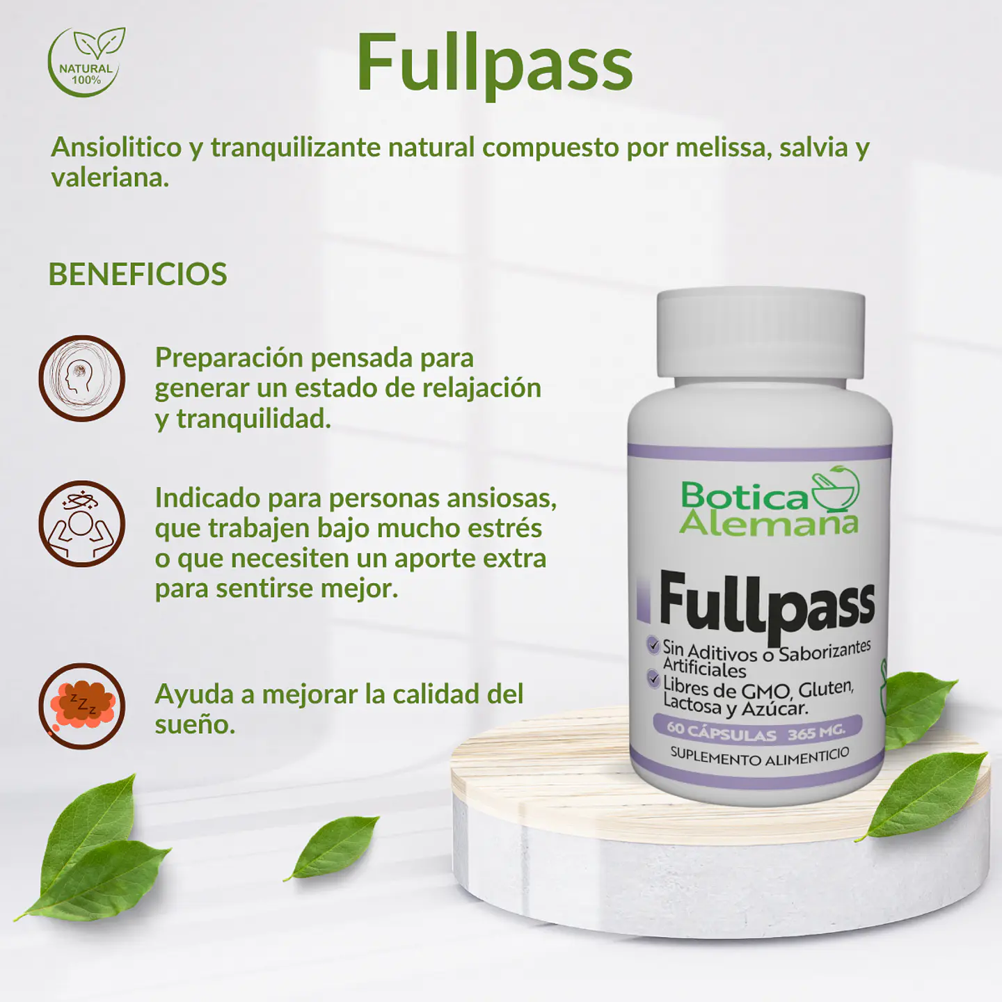 Fullpass, tranquilzante natural, 60 cápsulas 365  mg 4