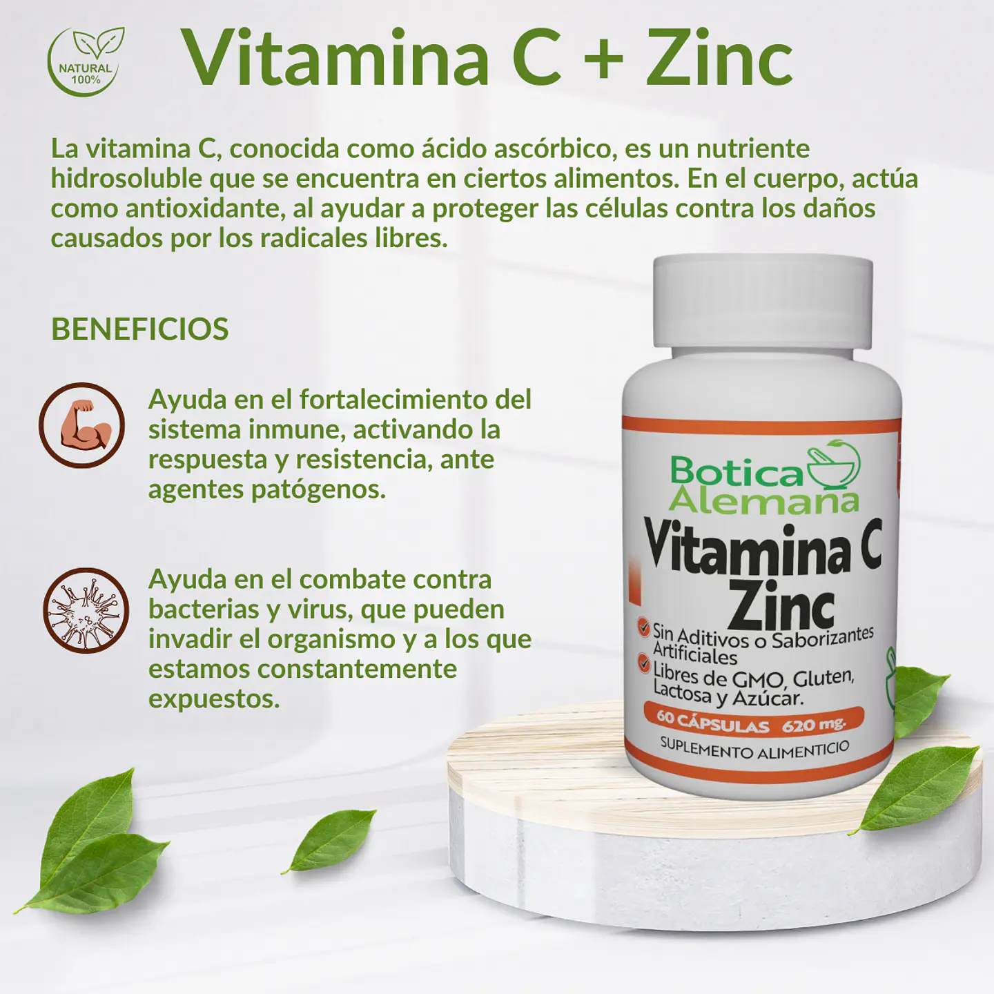 Vitamina C + Zinc, 60 cápsulas 620 mg 4