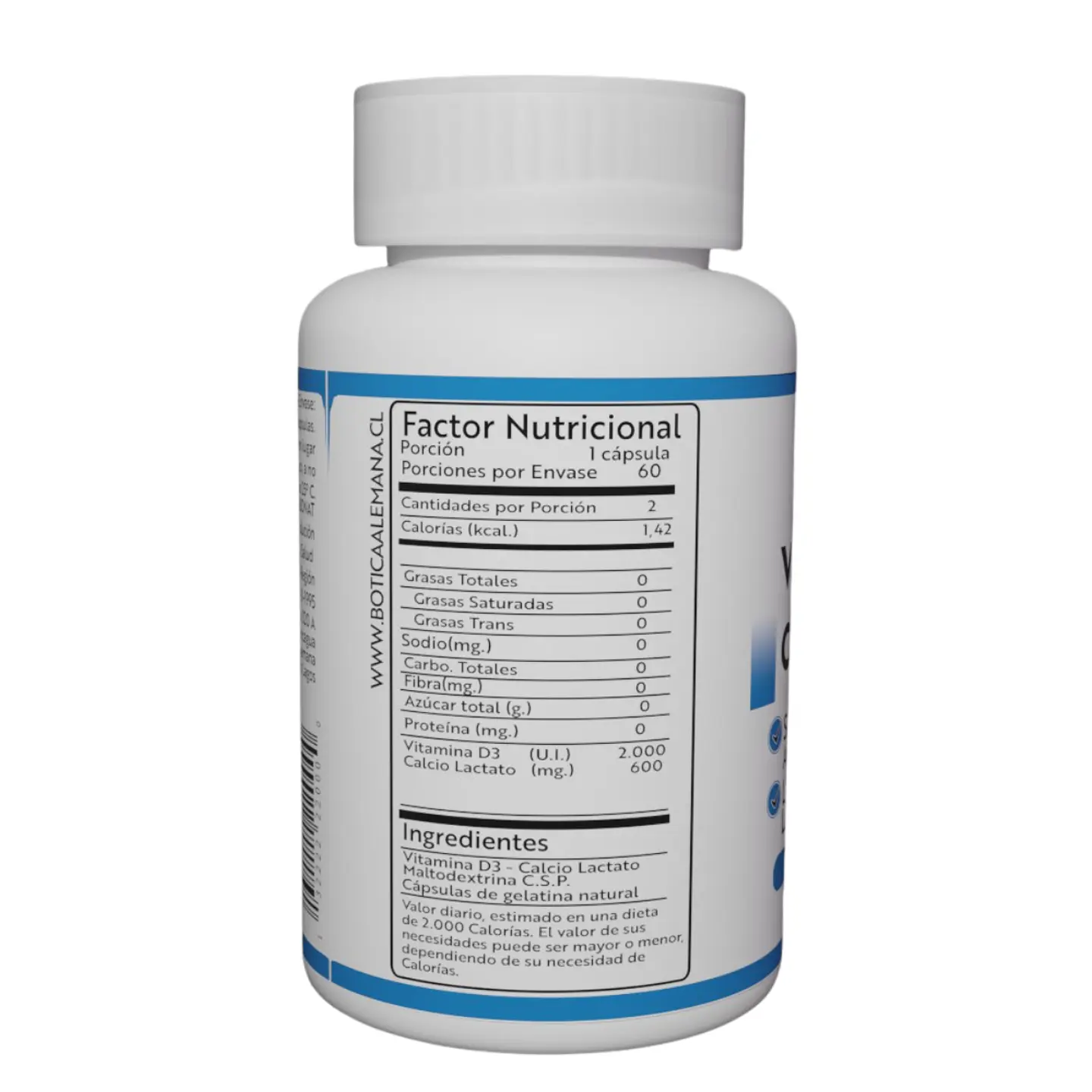 Vitamina D3 2000 UI + Calcio Lactato 600 mg, 60 cápsulas 2