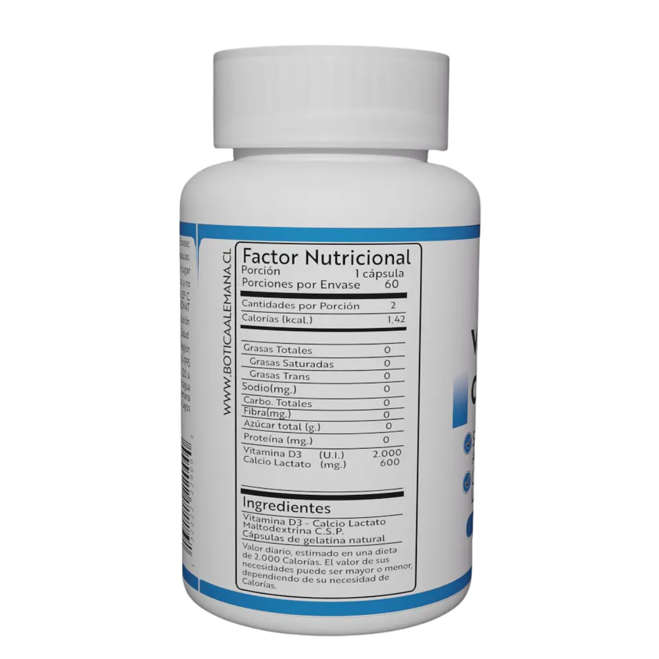 Vitamina D3 2000 UI + Calcio Lactato 600 mg, 60 cápsulas 2