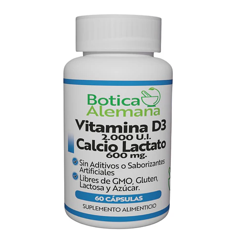 Vitamina D3 2000 UI + Calcio Lactato 600 mg, 60 cápsulas