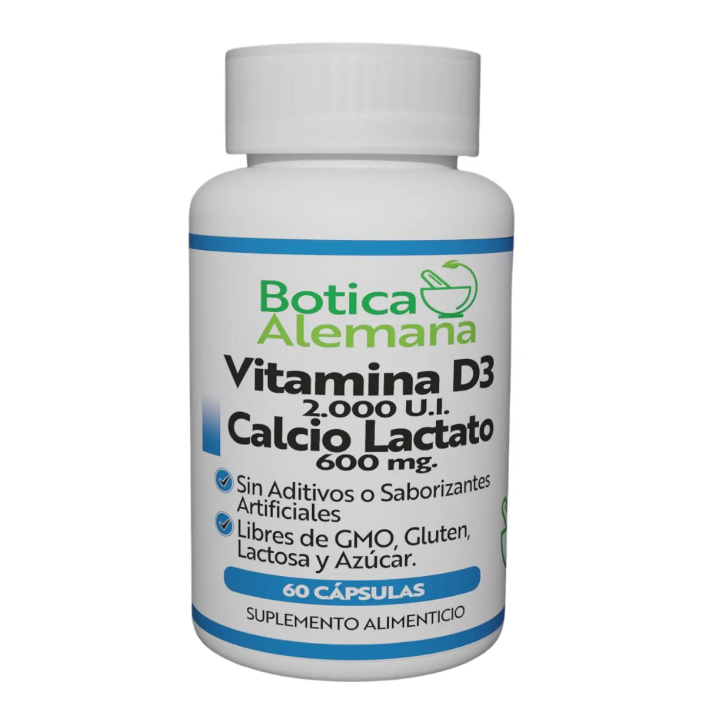 Vitamina D3 2000 UI + Calcio Lactato 600 mg, 60 cápsulas 1