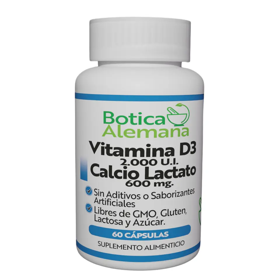 Vitamina D3 2000 UI + Calcio Lactato 600 mg, 60 cápsulas 1
