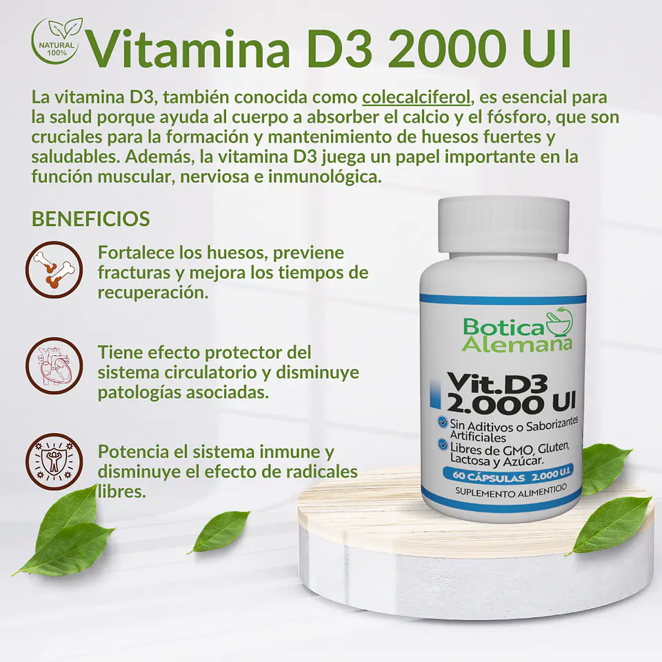 Vitamina D3, 60 cápsulas 2000 UI 4