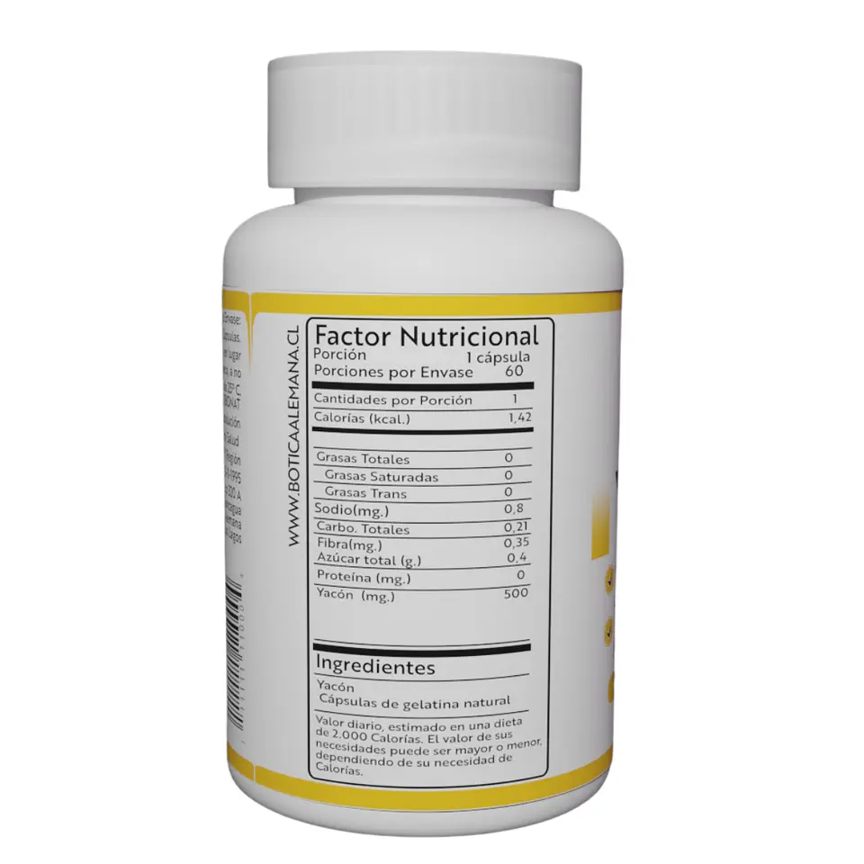 Yacón, 60 cápsulas 500 mg 2