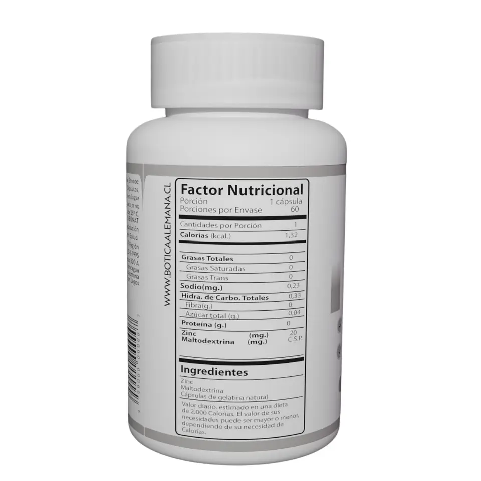 Zinc, 60 cápsulas 20 mg 2