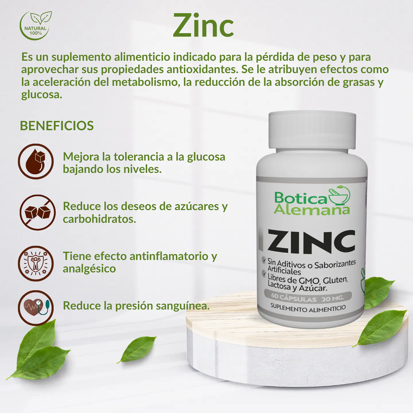 Zinc, 60 cápsulas 20 mg 4