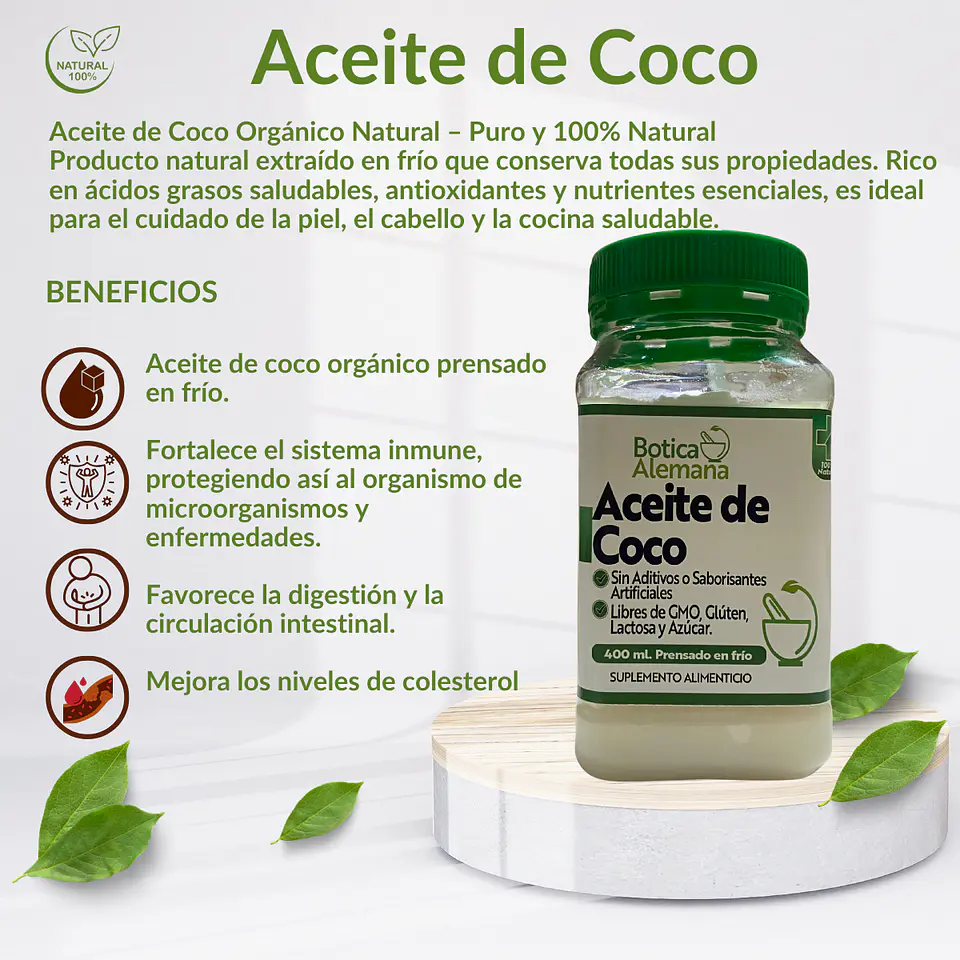 Aceite de Coco prensado en frío, 400 ml. 100% Orgánico y Natural 4