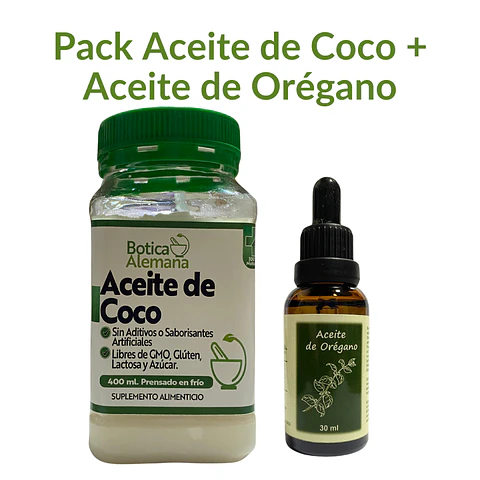 Aceite de coco 400 ml. + Aceite de Orégano 30 ml. 