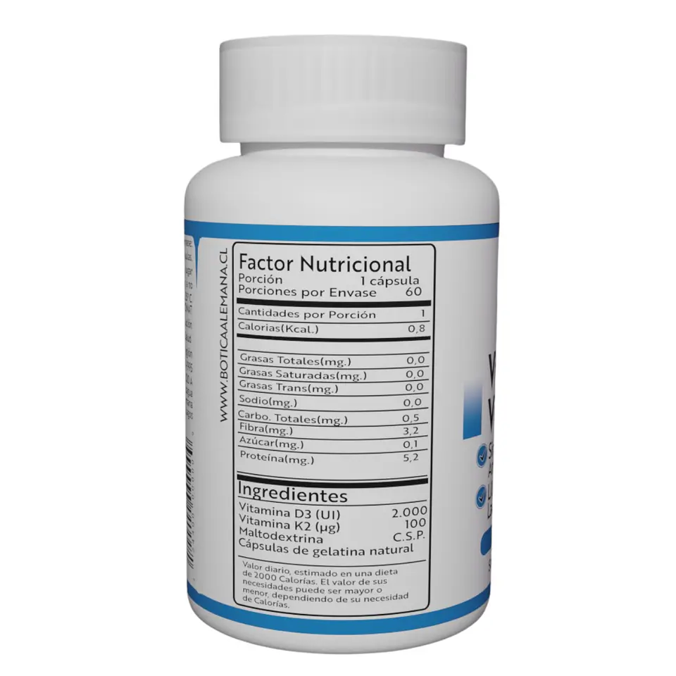 Vitamina D3 + K2, 60 cápsulas 2