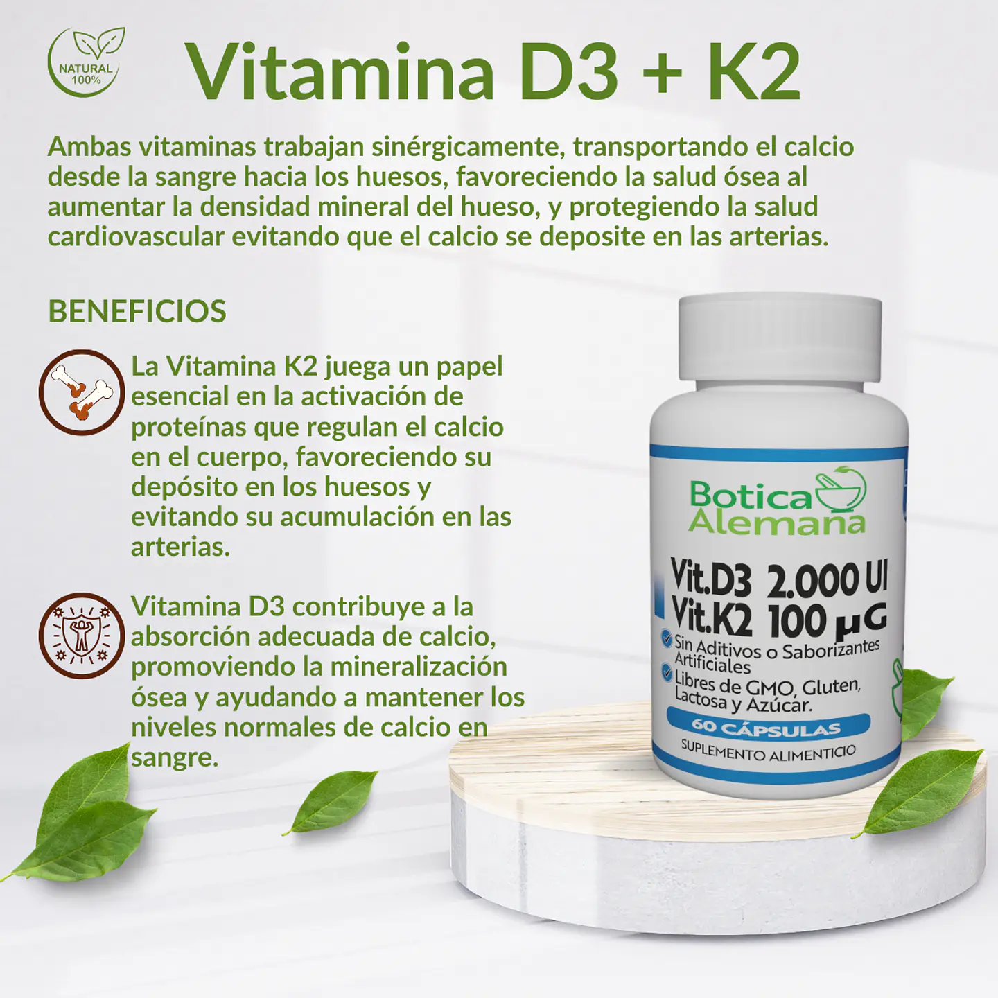 Vitamina D3 + K2, 60 cápsulas 4
