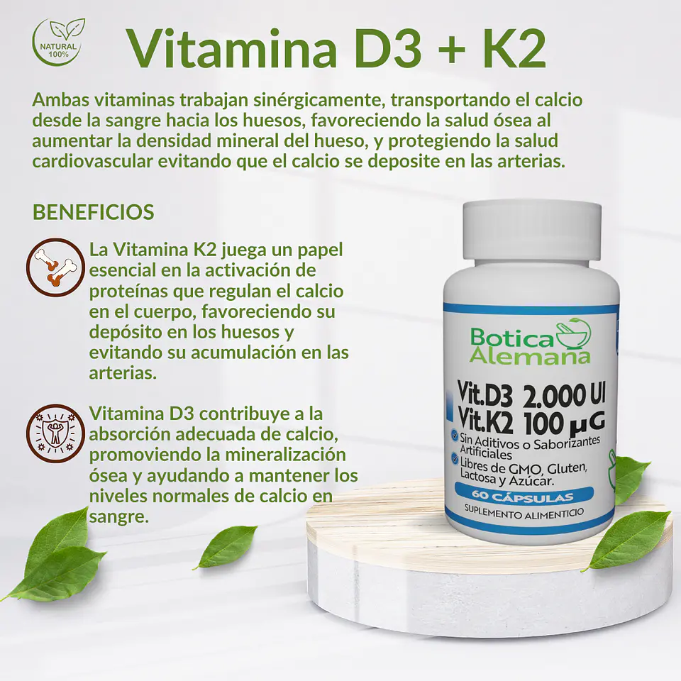 Vitamina D3 + K2, 60 cápsulas 4