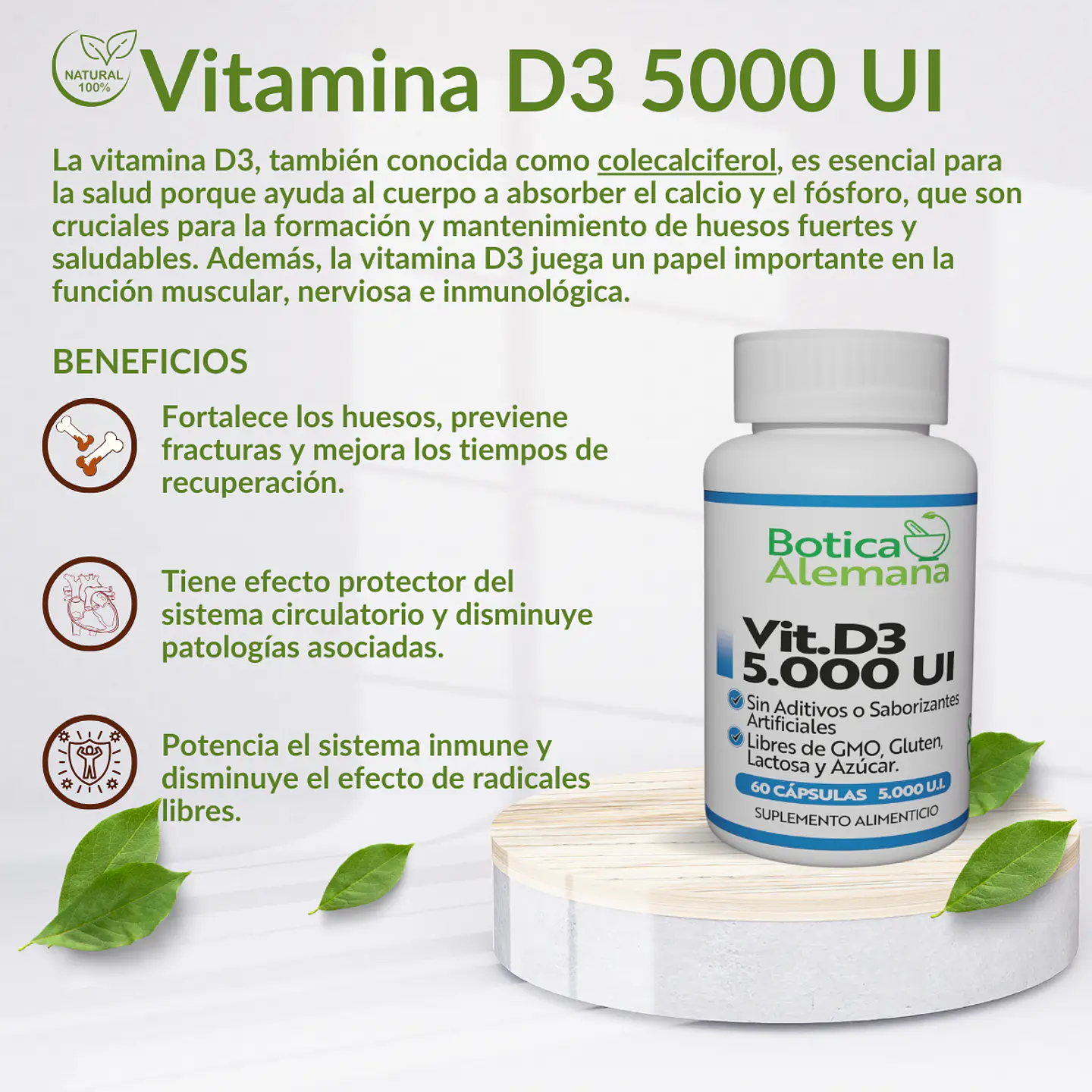 Vitamina D3, 60 cápsulas 5000 UI 4
