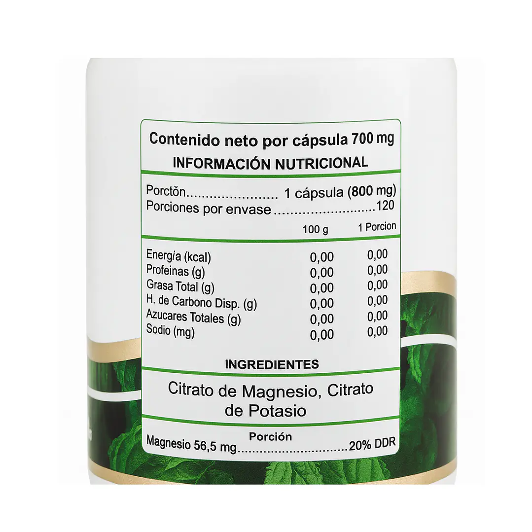 Citrato Magnesio + Potasio 120 cápsulas 700 mg. 2