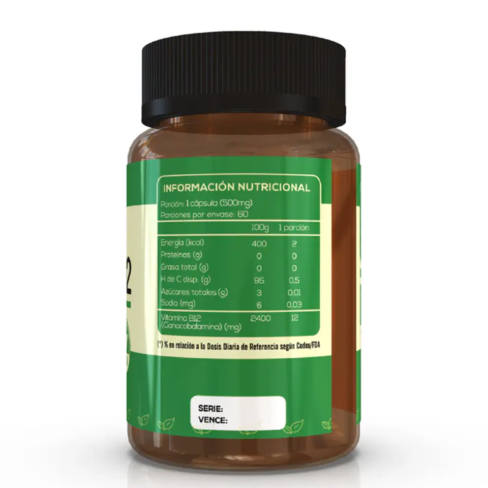 Vegan B12, 60 cápsulas vegetales 500 mg 2