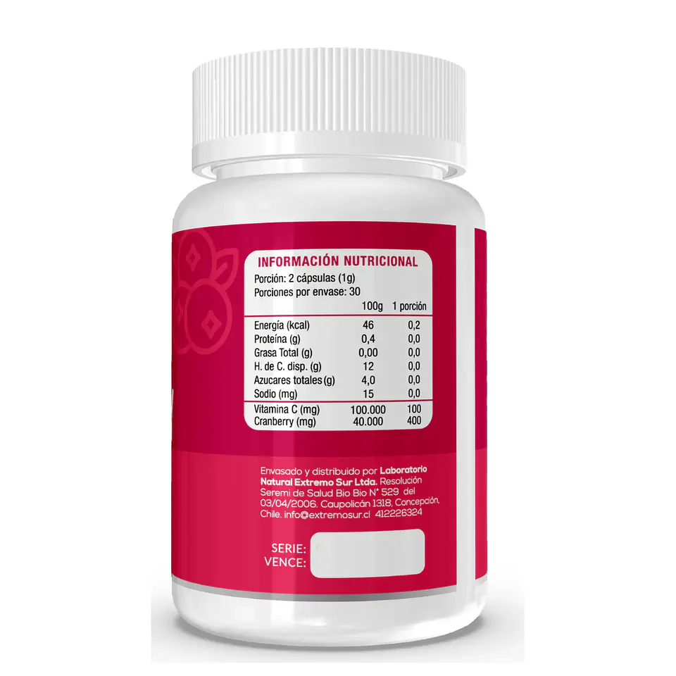 Cranberry + Vitamina C 60 cápsulas 500 mg 2