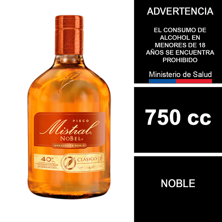 Pisco Mistral Nobel 40° 750 cc 1
