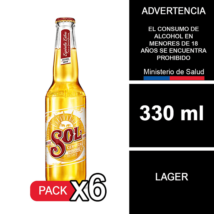 X6 Cerveza Sol Botella 330 cc 1