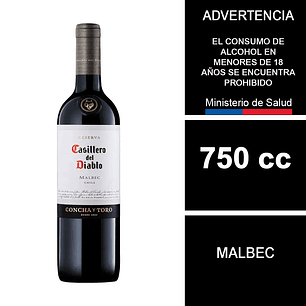 Vino Casillero Del Diablo Reserva Malbec 750 cc