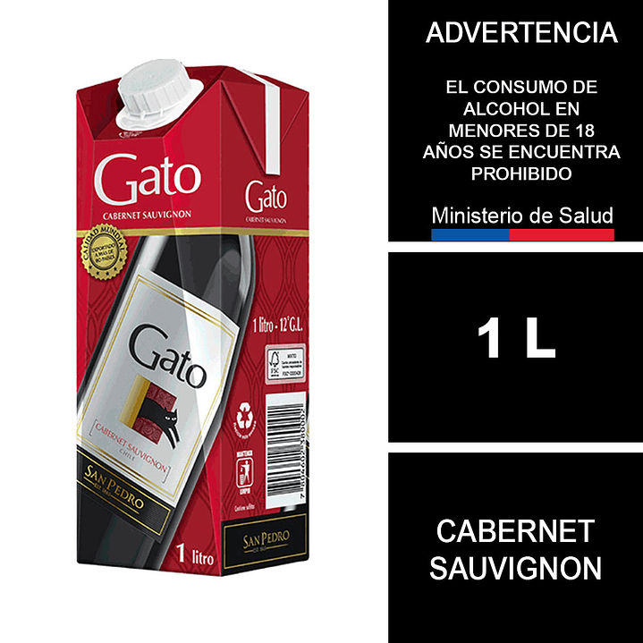 Vino Gato Cabernet Sauvignon Caja 1 L 1