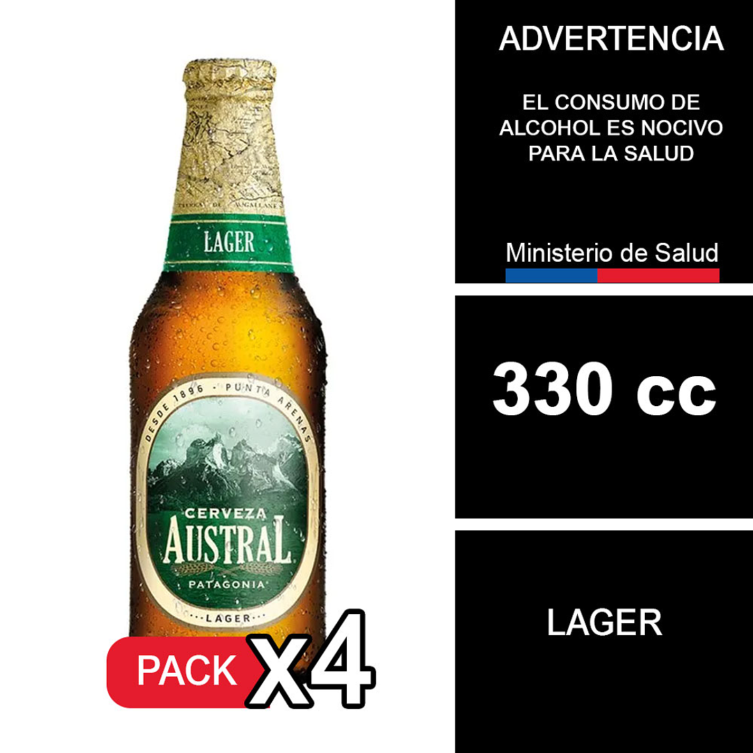X4 Cerveza Austral Lager 330 cc 1