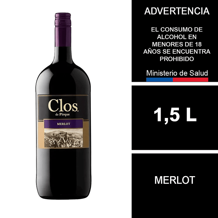 Vino Clos De Pirque Merlot Botellón 1,5 Lt 1
