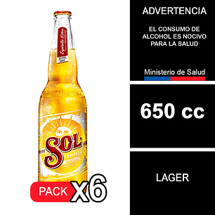 x6 Cerveza Sol Botella 650 cc