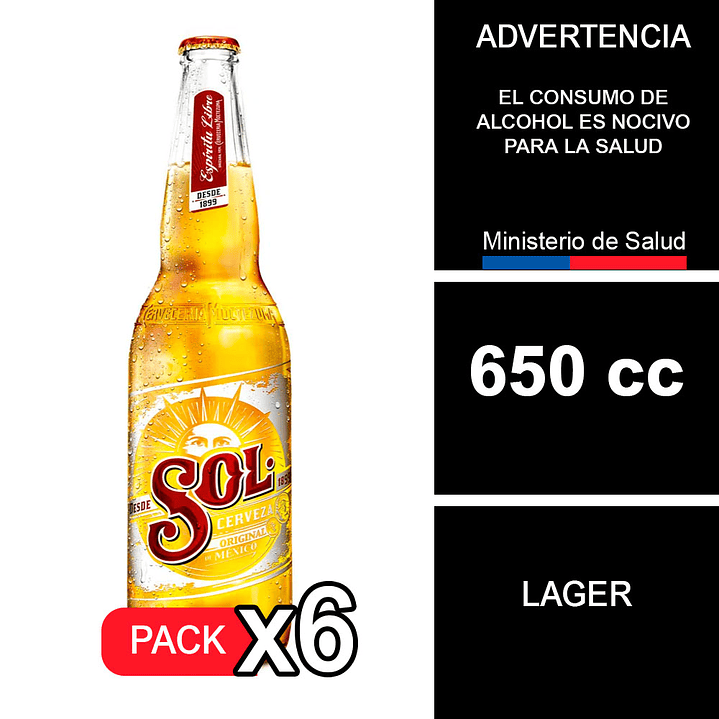 x6 Cerveza Sol Botella 650 cc 1