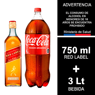 Promo Whisky Johnnie Walker Red label 750 cc + Bebida 3L