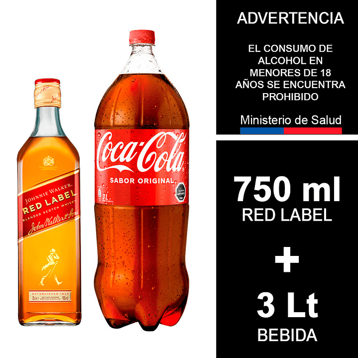 Promo Whisky Johnnie Walker Red label 750 cc + Bebida 3L 1