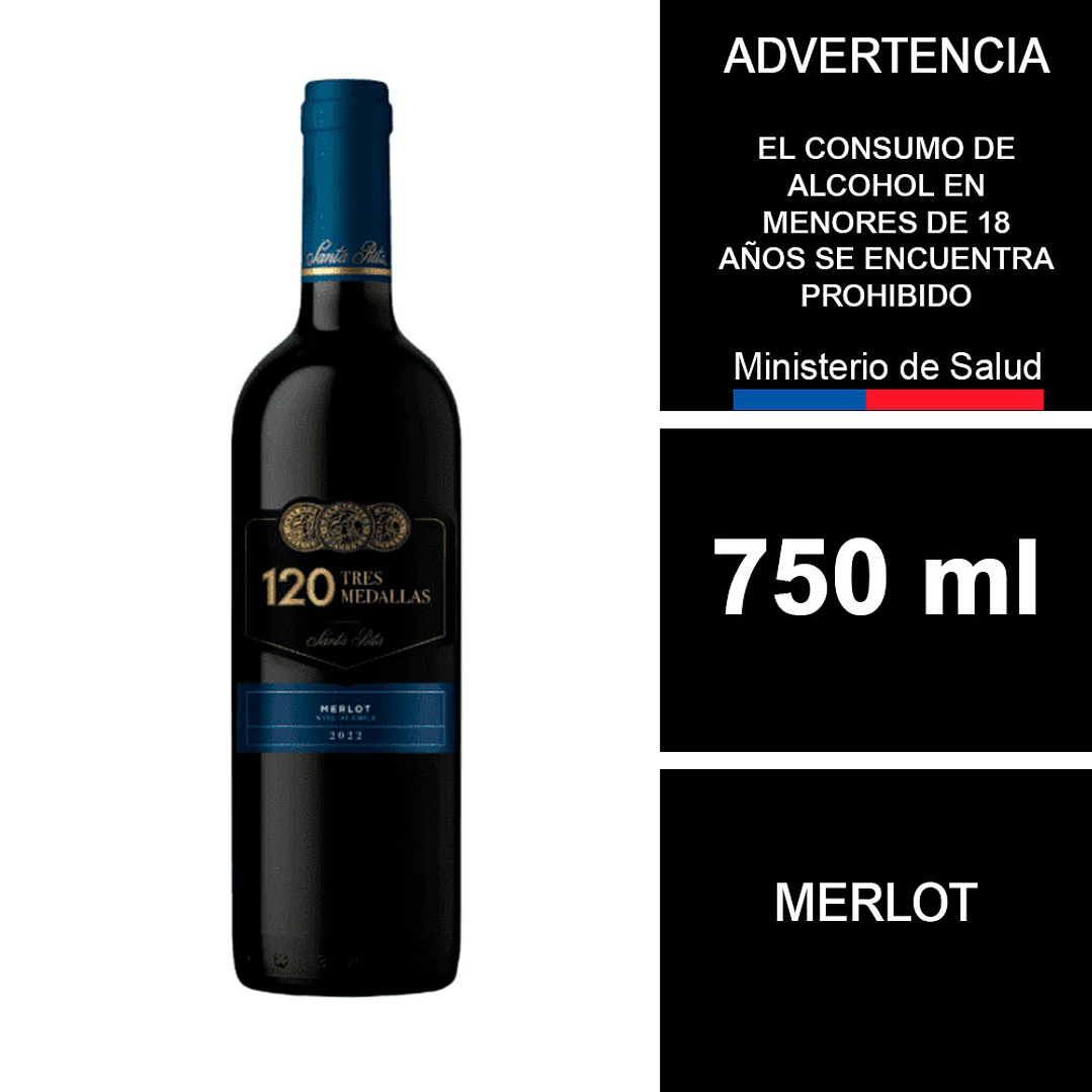 Vino Santa Rita 120 Tres medallas Merlot 700 cc 1