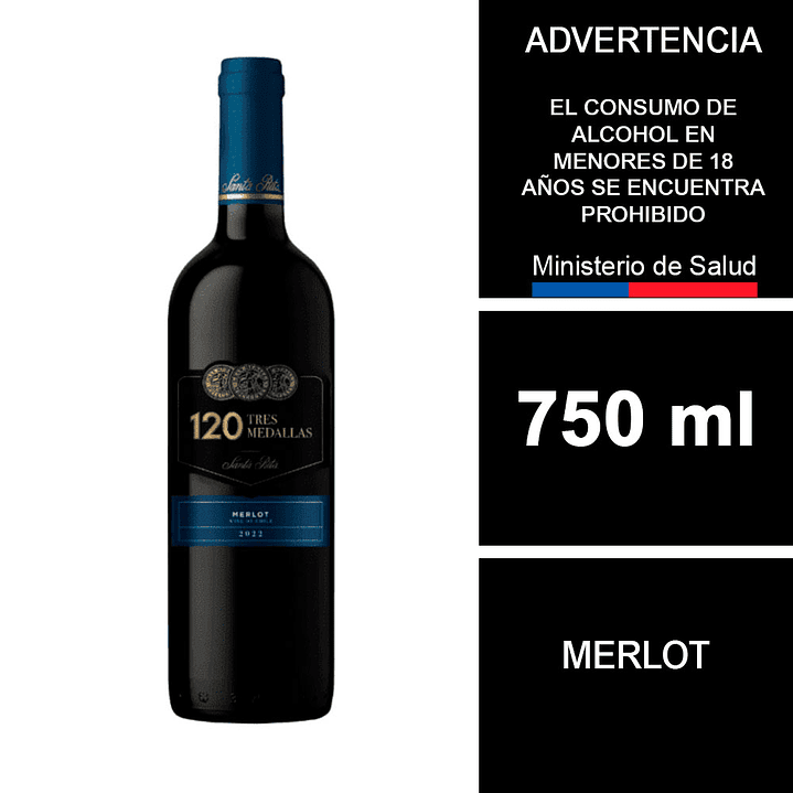 Vino Santa Rita 120 Tres medallas Merlot 700 cc 1