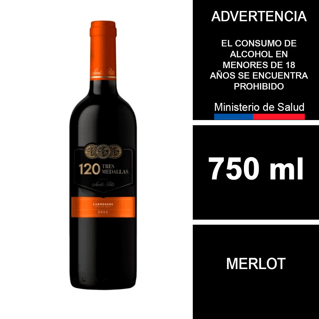Vino Santa Rita 120 Tres medallas Carmenere 700 cc 1