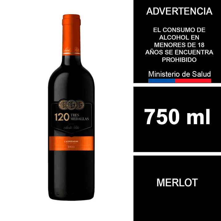 Vino Santa Rita 120 Tres medallas Carmenere 700 cc 1